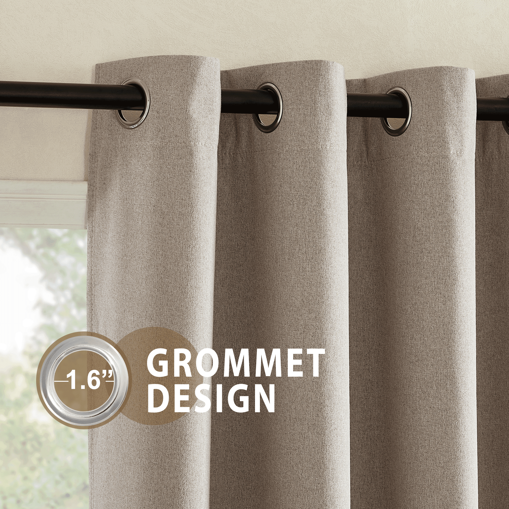 NICETOWN 100% Blackout Linen Curtains, Linen Texture Thermal Insulated Window Curtains Energy Efficient Assure Privacy Grommet Window Treatments for Home Office, Cappuccion, 52"x84", 2 Panels