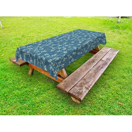 Spring Nature Table Floral Outdoor Tablecloth, Nature Featured Twiggy Plants Petals Spring Fashion Design Work of Art, Decorative Washable Fabric Picnic Table Cloth, 58 X 84 Inches,Pale Green Slate Blue, by Ambesonne ()