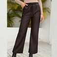 thumbnail image 7 of Women's Elastic High Waist Cropped Leather Pants Casual Loose Trousers Leather Straight Leg Wide Leg Pants, 7 of 7