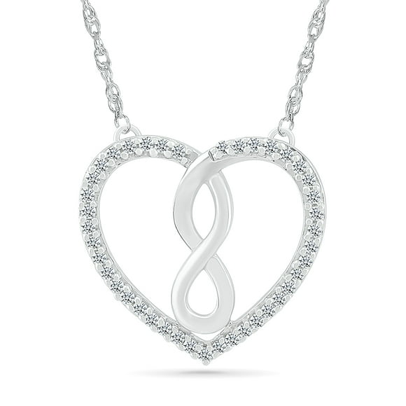 DGOLD Sterling Silver Round White Diamond Heart and Infinity interlocking necklace for women (1/6 cttw)