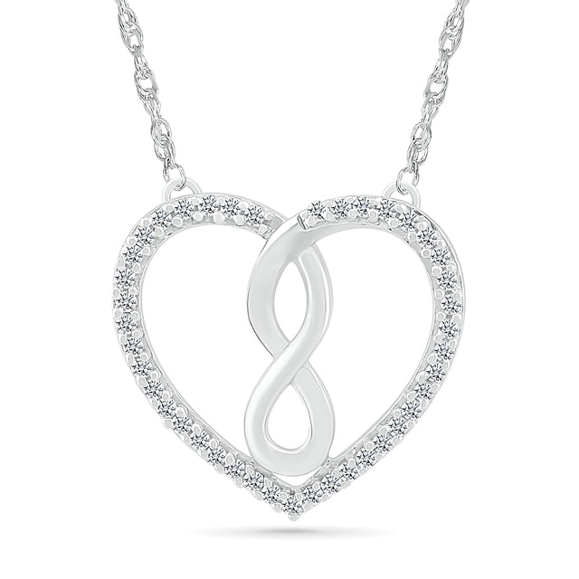 DGOLD Collier en Argent Sterling avec Diamant Rond Blanc Cœur et Infini Emboîtable pour Femmes (1/6 cttw)