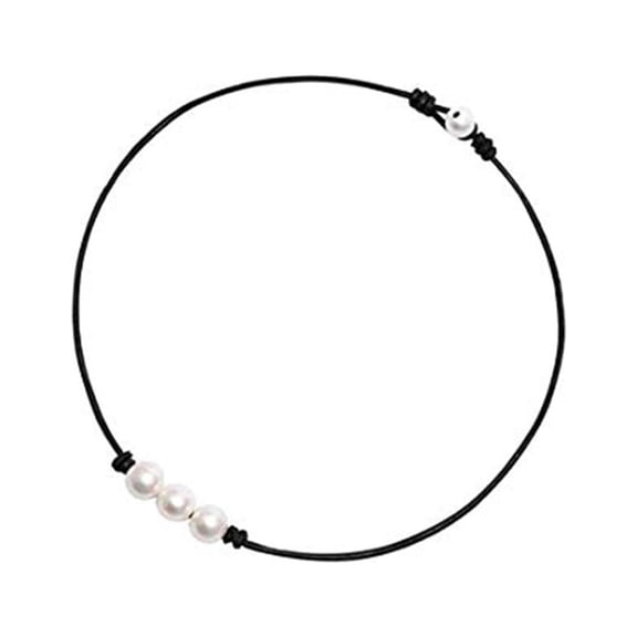 harmtty Women Minimalist Imitation Faux Pearl Choker Faux Leather Rope Necklace Jewelry,2#