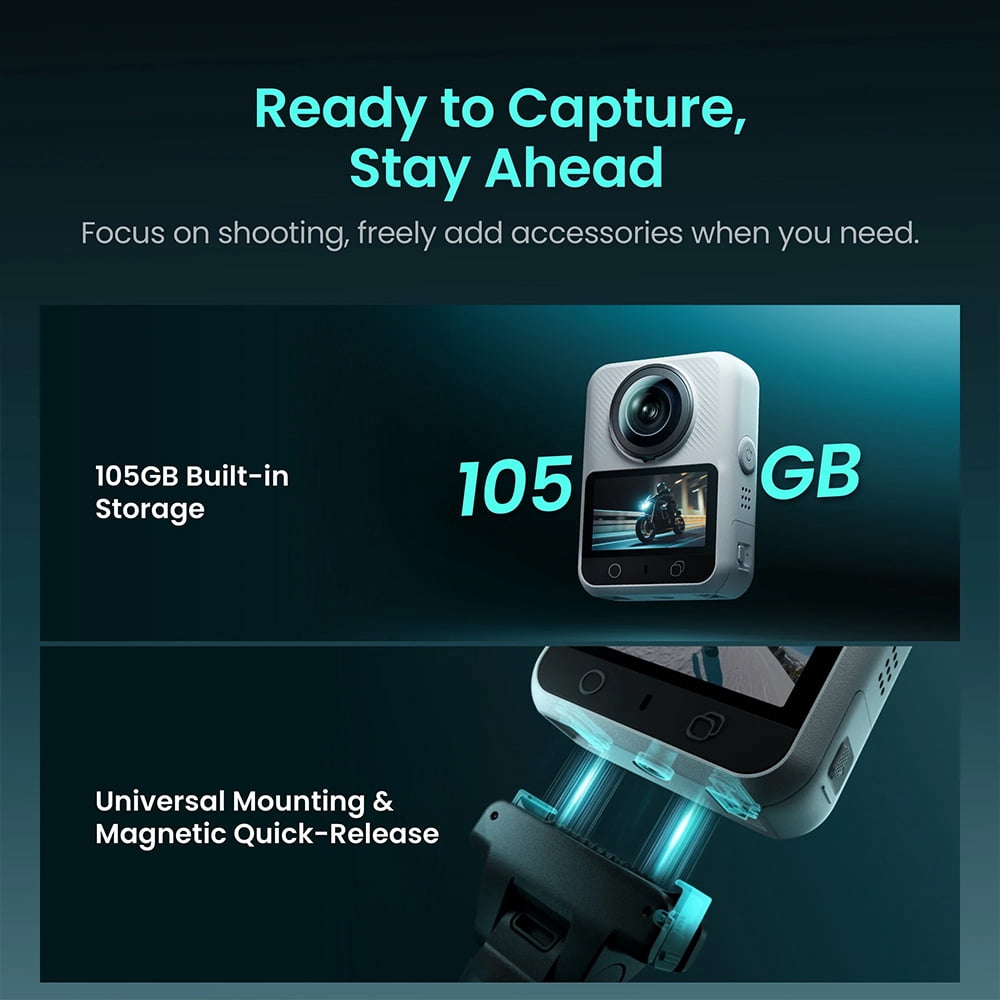 Xtra Sphra360 8K 360 Action Camera, 1/1.1" Sensor, 100MP Panoramic Photo, Built-in 128GB Storage, 5K Single-Lens, 360° Horizon Lock, AI Auto-Follow, Bullet Time, Motorcycle & Vlog Sports Video Camera