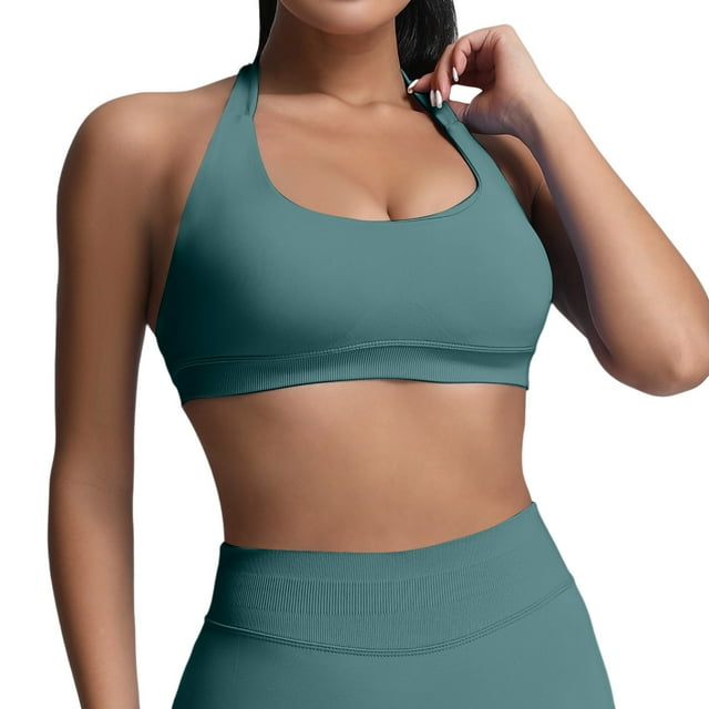 Women Workout Bras Medium Low Support Sports Bras Seamless Open Back Gym Padded Yoga Crop Top