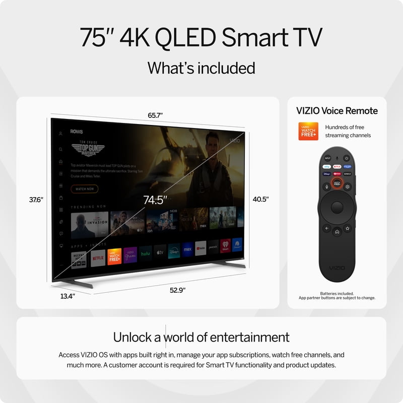 VIZIO 75" Class Quantum 4K QLED HDR Smart TV (VQD75R-10) gallery view
