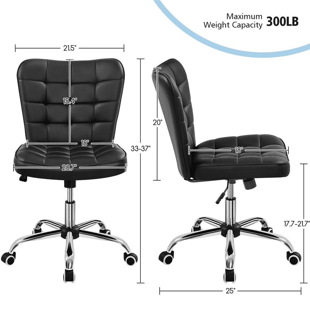 Alden Design Modern Tufted Faux Leather Home Office Armless Desk Chair, Black
