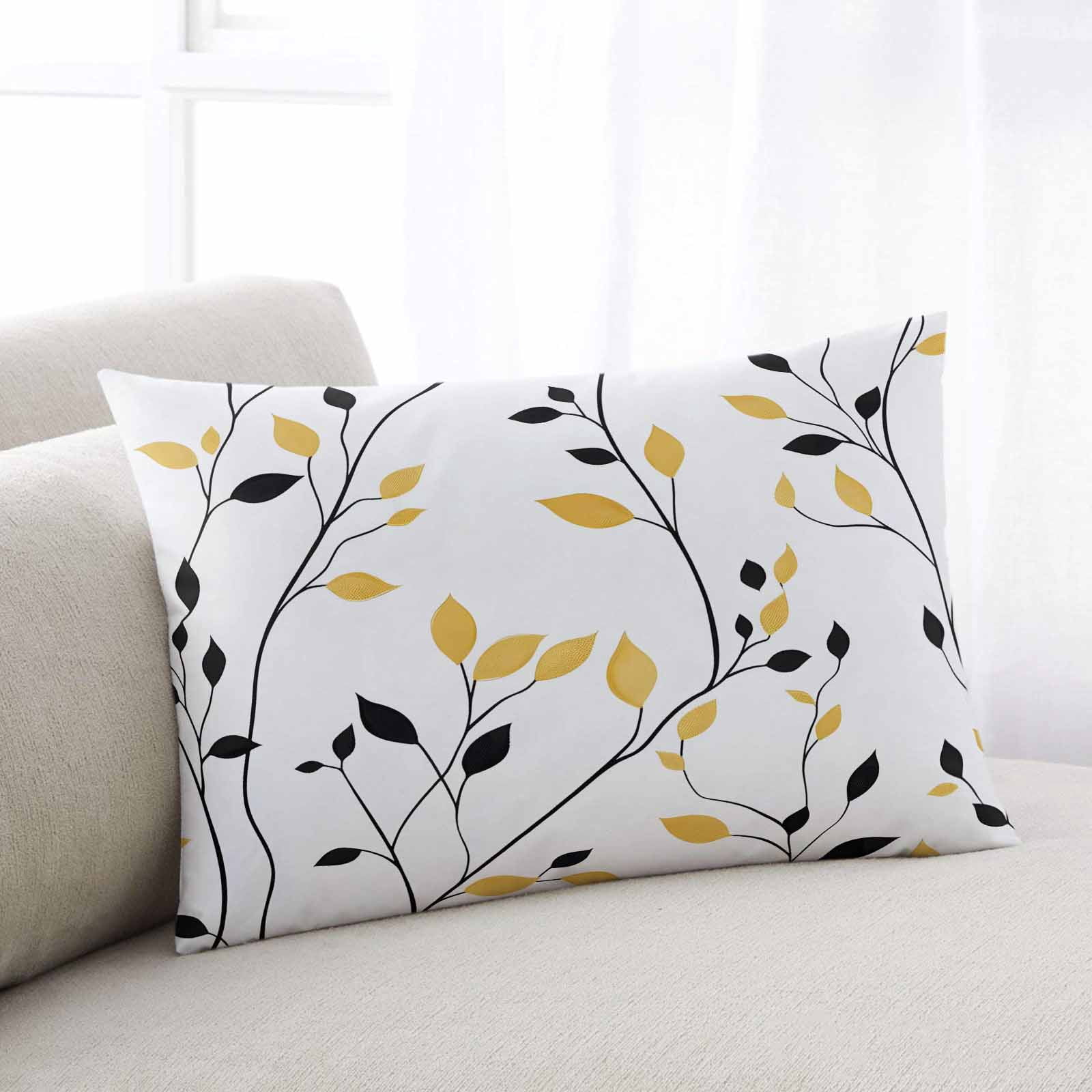 Yellow Black Leaves Throw Pillow Cover 20 x 36 Inch Decorative Pillow Cover Spring Botanical Branches Lumbar Pillowcase Seasonal Rectangle Cushion Case for Couch Sofa Bed Living Room