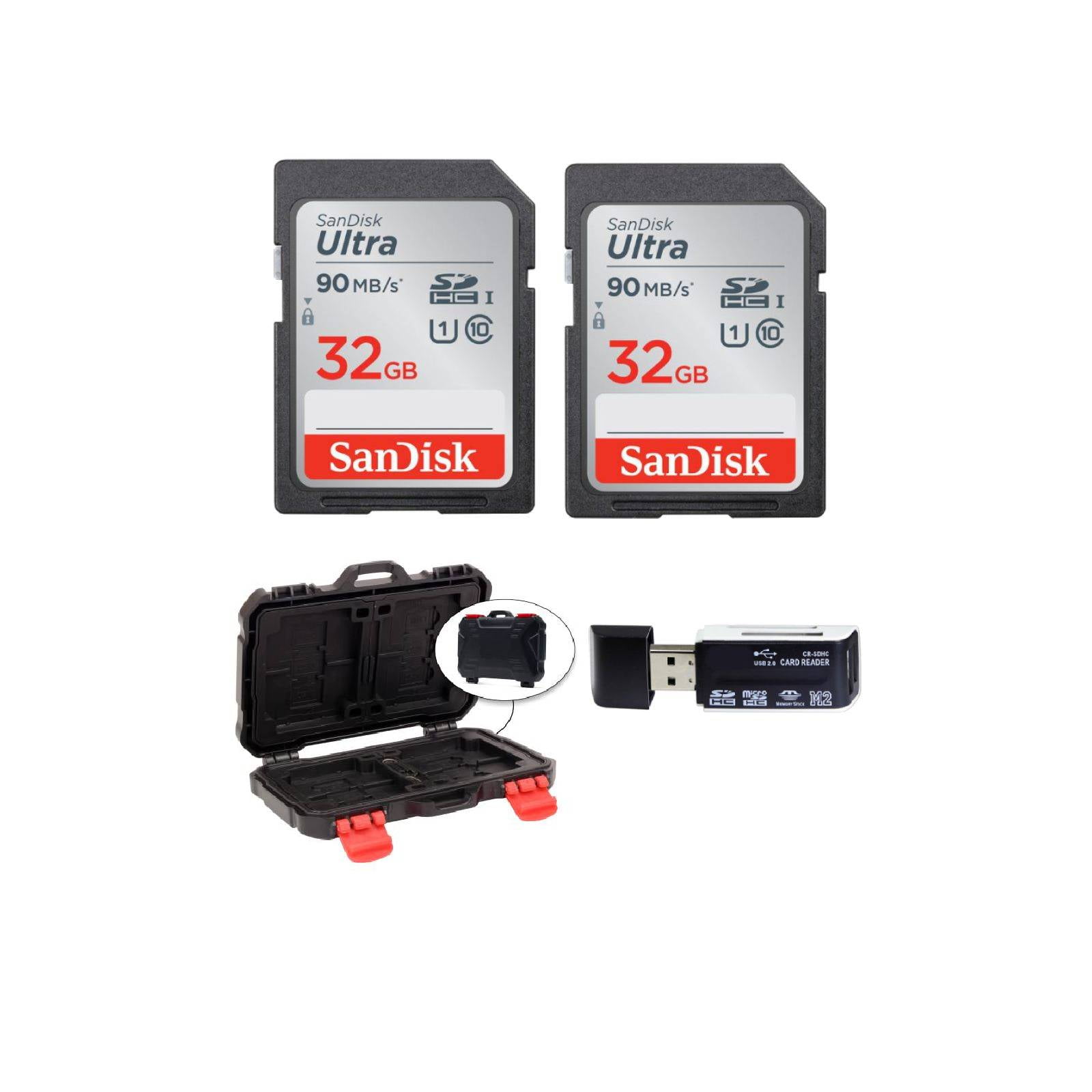2 SanDisk 32GB Ultra SDHC UHS-I Memory Cards + Case + Card Reader
