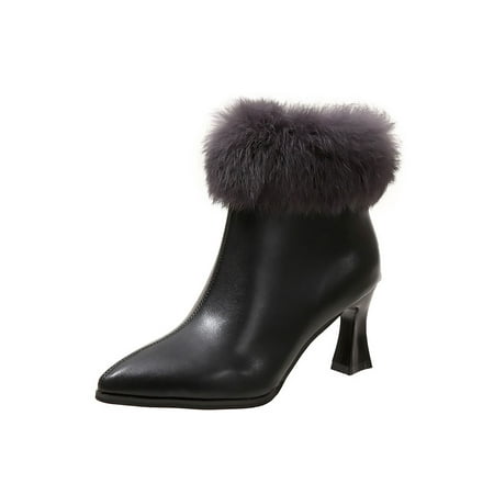 

GENILU Ladies Anti-Slip Comfort High Heels Pointed Toe Stiletto Boots Office Sexy Heeled Booties Black 4.5
