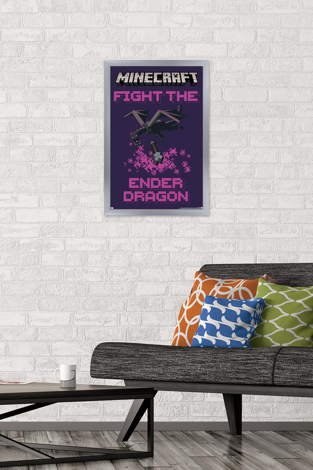 Minecraft - Fight The Ender Dragon Wall Poster, 14.725" x 22.375", Framed