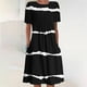 thumbnail image 1 of Puntoco Vestido Plisado Con Cuello Redondo Estampado Informal Para Mujer Vestido De Cuello Redondo De Manga Corta Negro S,Regalos Para Mujer Joven, 1 of 5