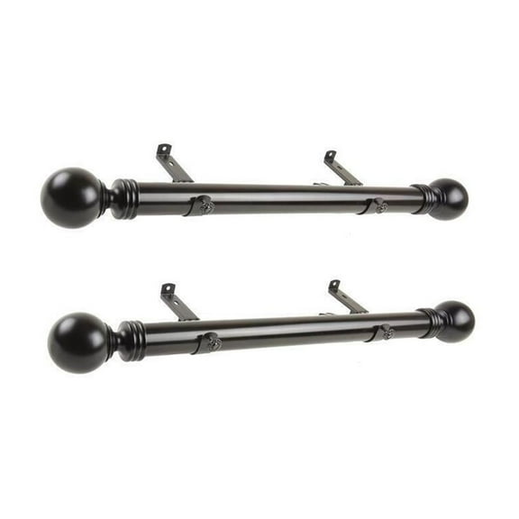 Steel Curtain Rods - 12-20 Inch Set - Black Drapery Rods with Finials
