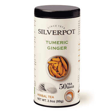 Silverpot Turmeric Ginger Tea - 50 Round Tea Bags | 100% Natural, Spicy, Golden Turmeric | Caffeine Free