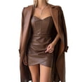 thumbnail image 6 of Douhoow Women PU Leather Strapless Bodycon Dress Off Shoulder Tube Top Corset Mini Dress Party Clubwear, 6 of 7