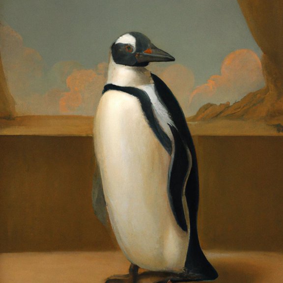 Penguin Portrait Oil Painting - 12" x 12" Wall Decor