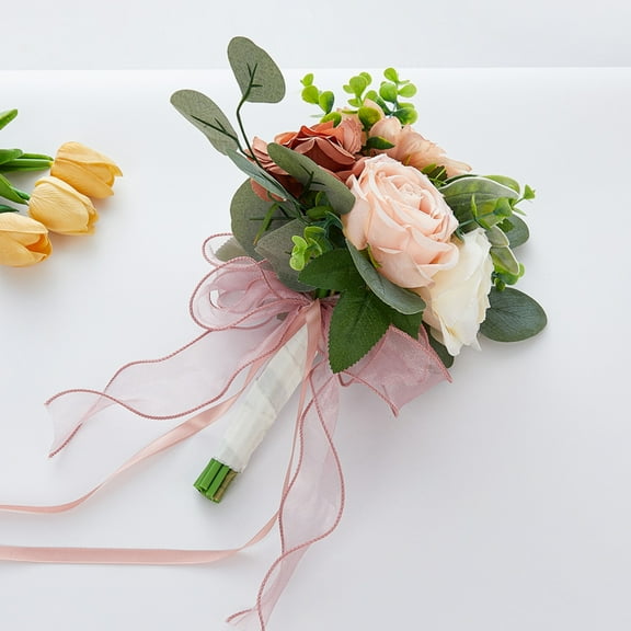 Royal Bridal Wedding Bouquet Round Holding Bouquet Throw Toss Artificial Rose Flower Bunch for Bride Bridesmaid Wedding Quinceanera