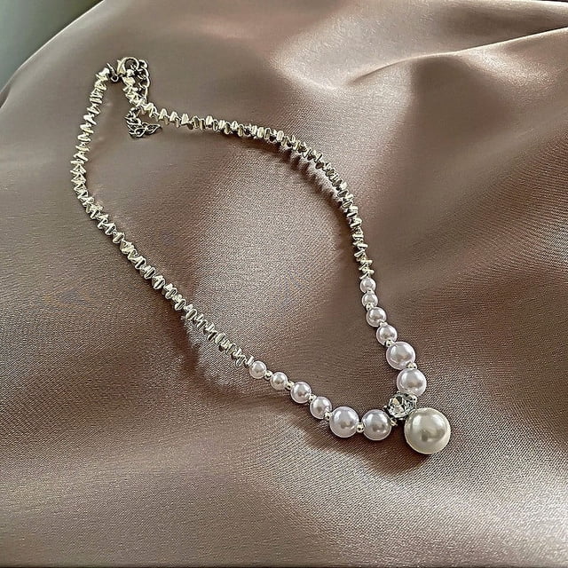 Collar de Perlas para Mujer | Versatilidad y Elegancia | Acero | Color Blanco | Tamaño 40,6 + 7,6 Cm | 14 G | Cadena de Clavícula | Regalo Ideal para San Valentín