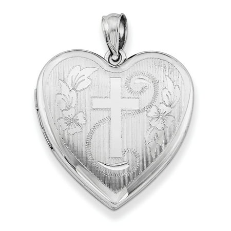 Mireval Sterling Silver Anti-Tarnish Treated Fancy Cut Cross Heart Locket (approximately 29 x 24 mm)