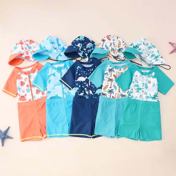 Baby Boy Swimsuit Toddler Baby 3 Piece Separates Swimsuit Set with Hat for Beach Pool Blue 6-12 Months
