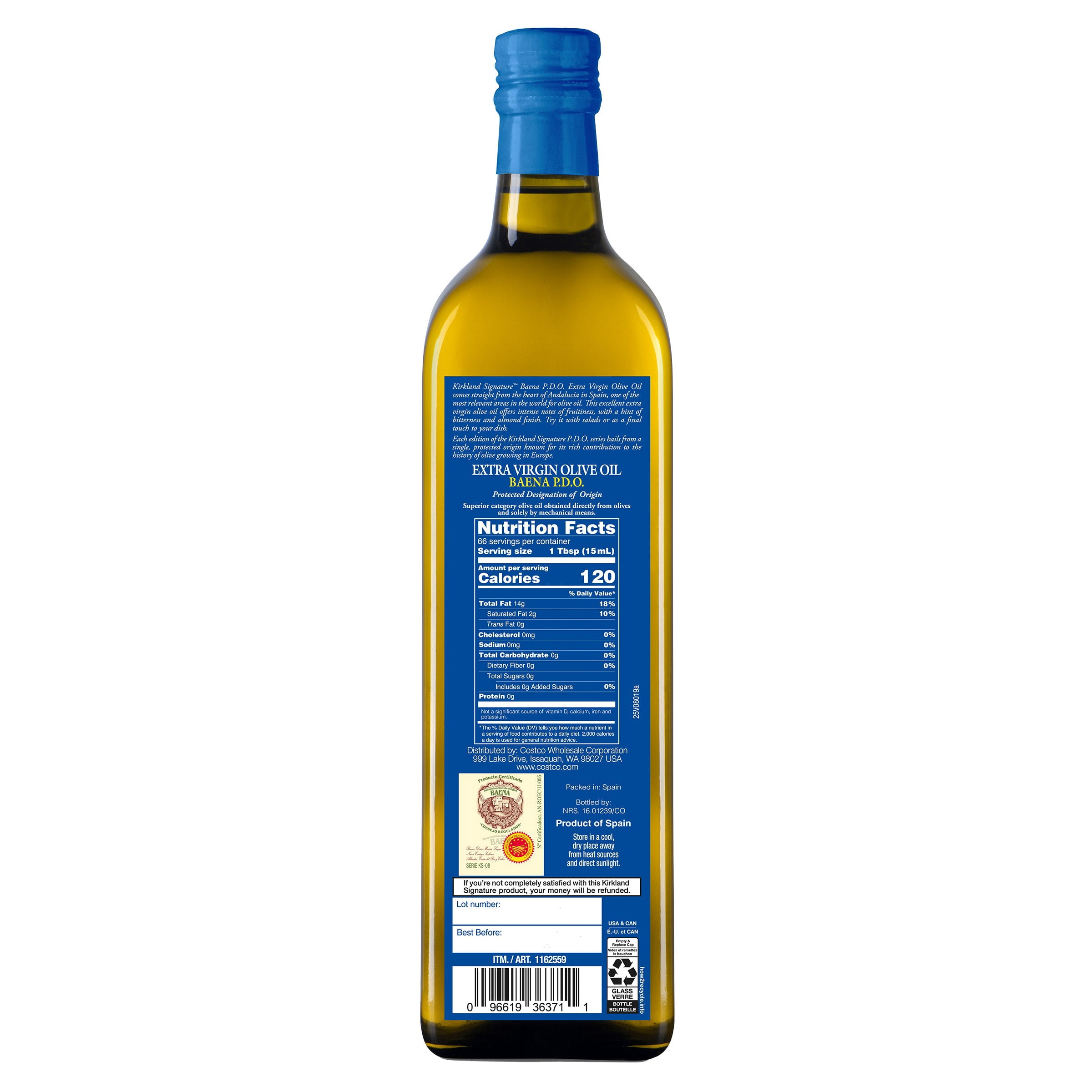 Kirkland Signature Extra Virgin Olive Oil Baena P.D.O., Spain, 1 L