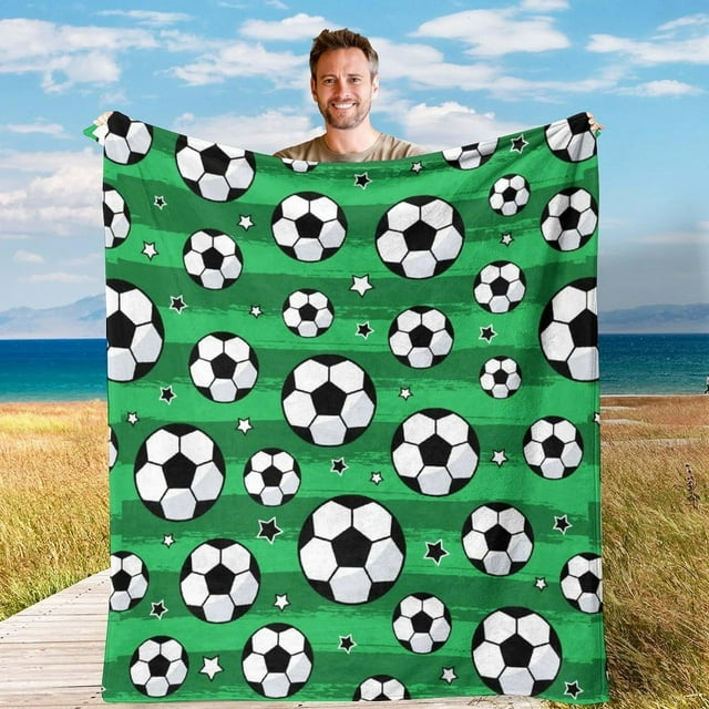 LHSHID Flannel Fleece Blanket American Football Field Green for Bedroom Couch Travelling Comfortable All Season Air Conditioning Blanket for Adult Chidern 50x60in