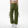 thumbnail image 4 of Cutuoiiu Women's Loose Solid Color Cargo Pants Multiple Pockets Drawstring Waist Breathable Sports Trousers Gifts, 4 of 6