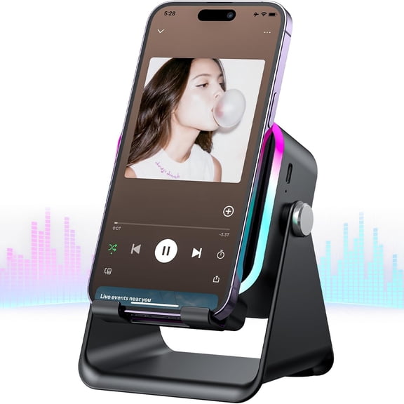 Wrongduck Bluetooth Speaker with Adjustable Phone Stand, 5-in-1 Wireless Induction Speaker, RGB Light, Rechargeable Audio Dock for Smartphones and Tablets