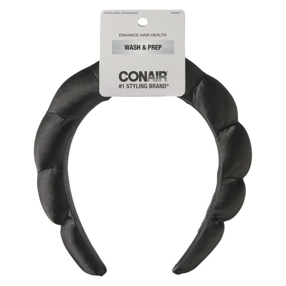 Conair Rounded Satin Headband, Black, Super-Soft Comfort Fit