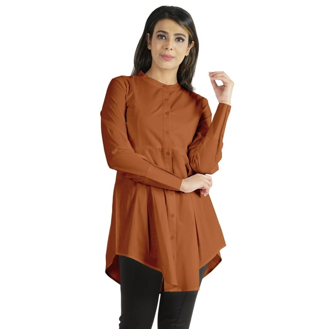 phagun Tunique à Manches Longues Col Mandarin Chemise Formelle Asymétrique pour Femmes