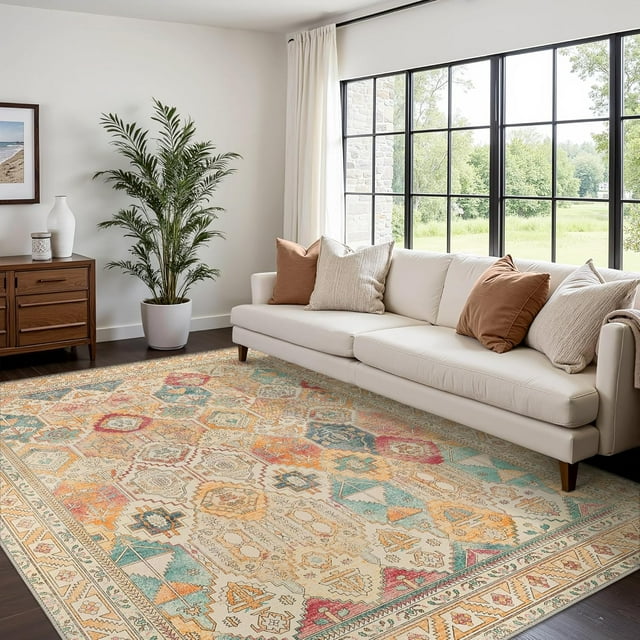 Area Rug x for Living Room Bedroom Dining Room Washable Rugs Vintage Distressed Print Carpet UltraThin Chenille Low Pile Lightweight Rug with Non Slip Backing Sepia
