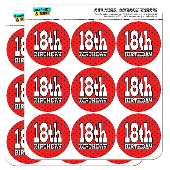 18th Eighteenth Birthday Red Black Polka Dots 2" Scrapbooking Crafting Stickers