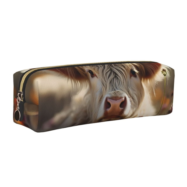 Fotbe Adorable Flower Field Cow Estuche para Lápices de Cuero con Estampado, Estuche con Cremallera Resistente, Organizador Compacto y Elegante para Papelería
