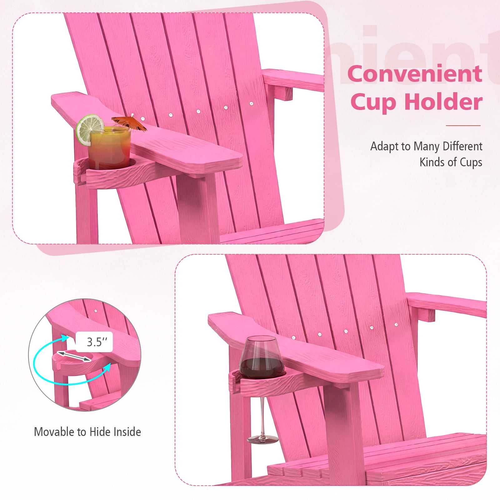 Costway Oversized Adirondack Chair,Patio Lounge Adirondack Chair with Adjustable Cup Holder Pink