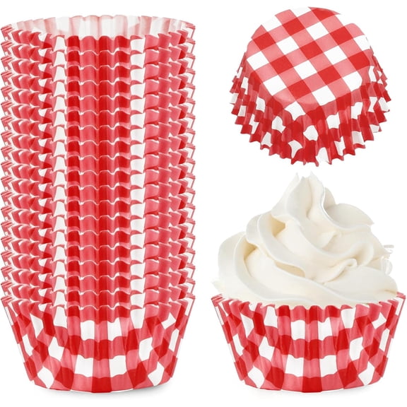 300Pcs Red Plaids Cupcake Liners Red White Checkered Paper Baking Cups Small Muffin Cupcake Wrappers for Holiday Party Home Kitchen Supplies, 2 x 1.2 Inch
