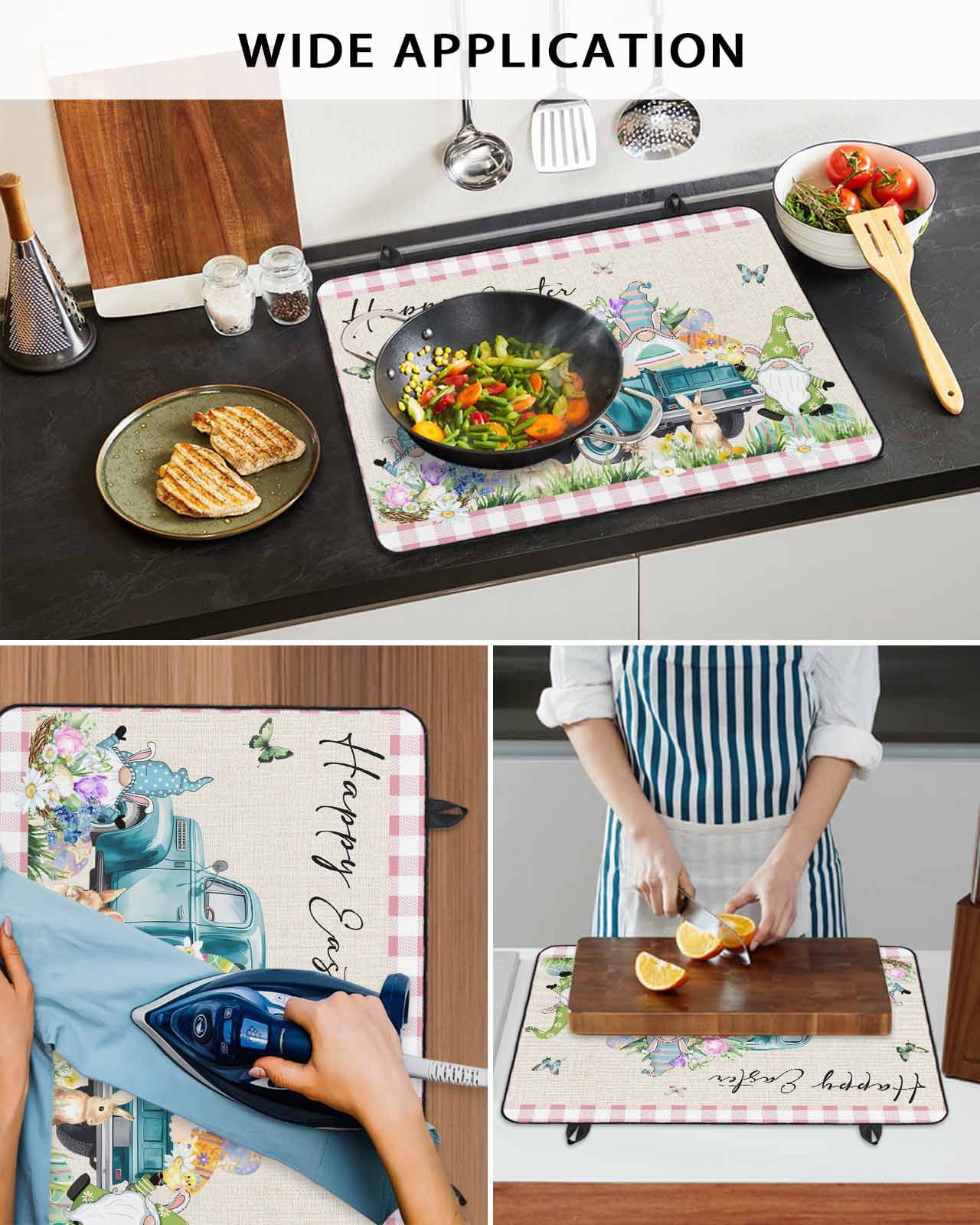 Large Induction Cooktop Protector Mat Easter Stove Top Covers for Electric Stove, Pink Plaid Blue Truck Eggs Bunny Retro Art Decorative Stove Burner Cover Mats, Glass Top Stove Cover