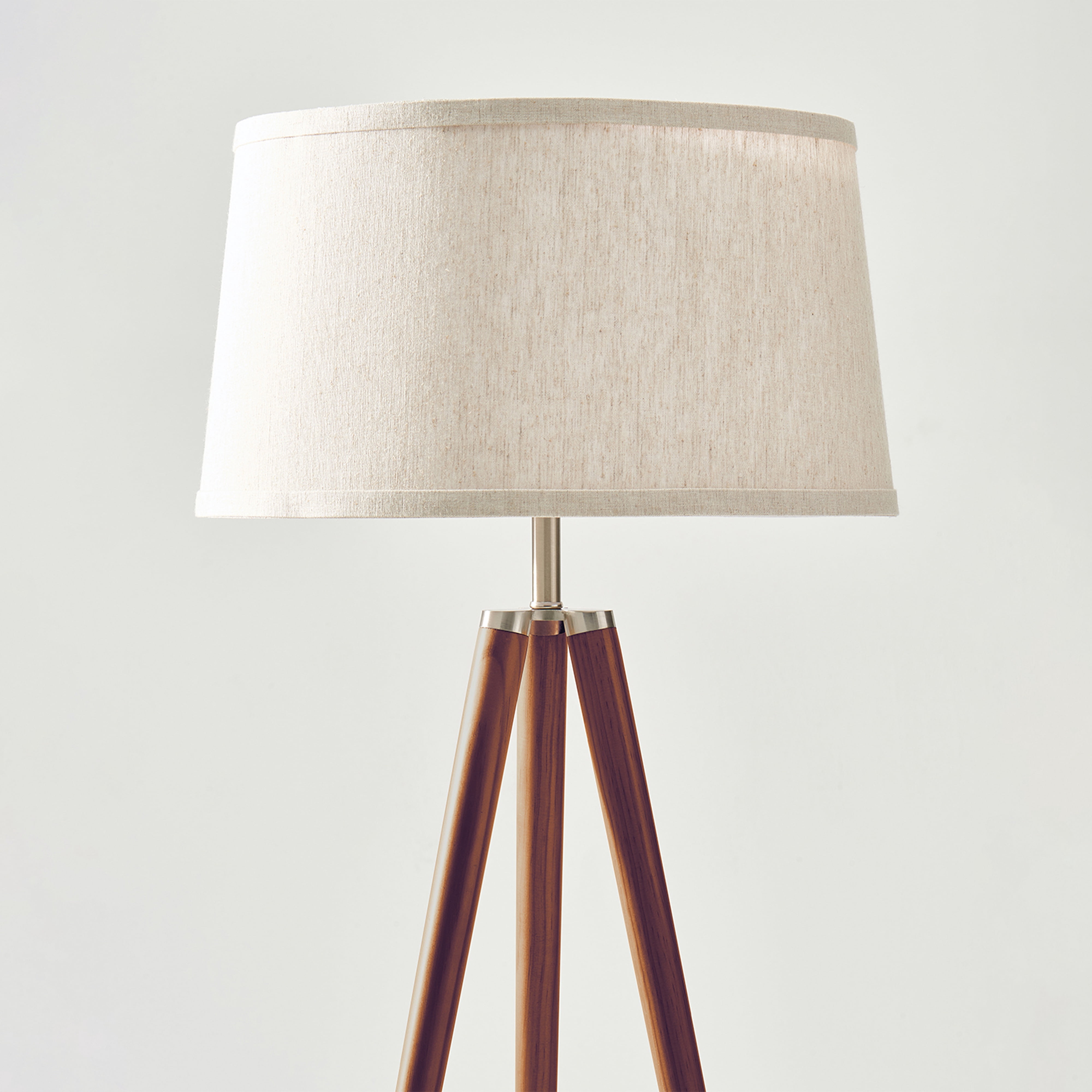 Brightech Emma 61 in. Walnut Brown Mid-Century Modern 1-Light LED Energy Efficient Floor Lamp with Beige Fabric Drum Shade
