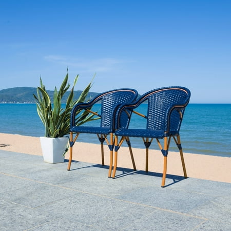 Safavieh SAFAVIEH PAT Collection Contemporary Aluminium and Wicker Armchair, Navy (Set of 2)