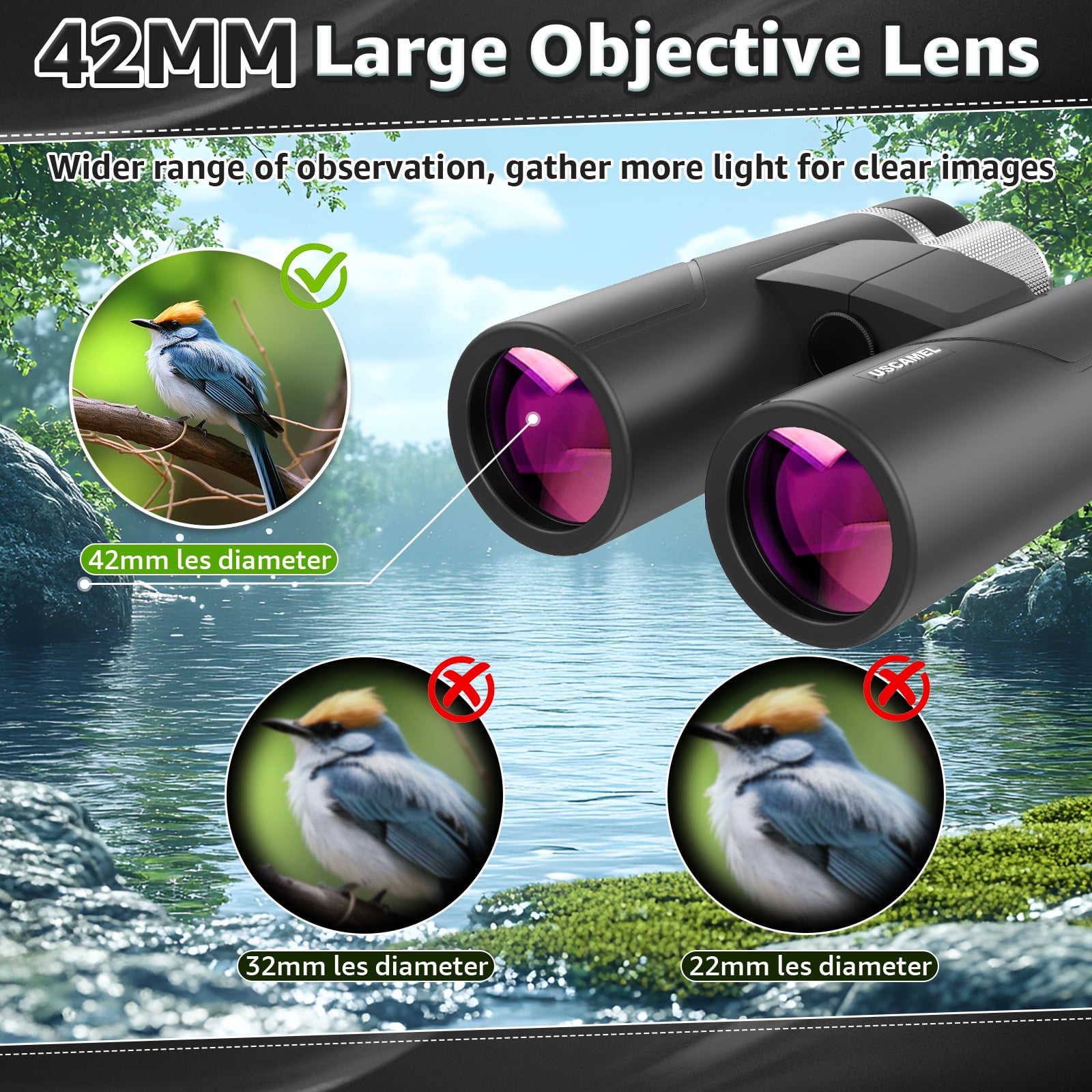 BEBANG 10x42 Binoculars for Adults, BAK4 Prism, FMC, Nitrogen-Filled Waterproof, HD Binoculars for Bird Watching Hunting Travel Camping