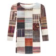 thumbnail image 4 of Charella Women's Printed Tops Vintage Checkered Crew Neck 3/4 Sleeve Tee Shirts Casual Loose Fit Clothes (3XL, Multicolor), 4 of 5