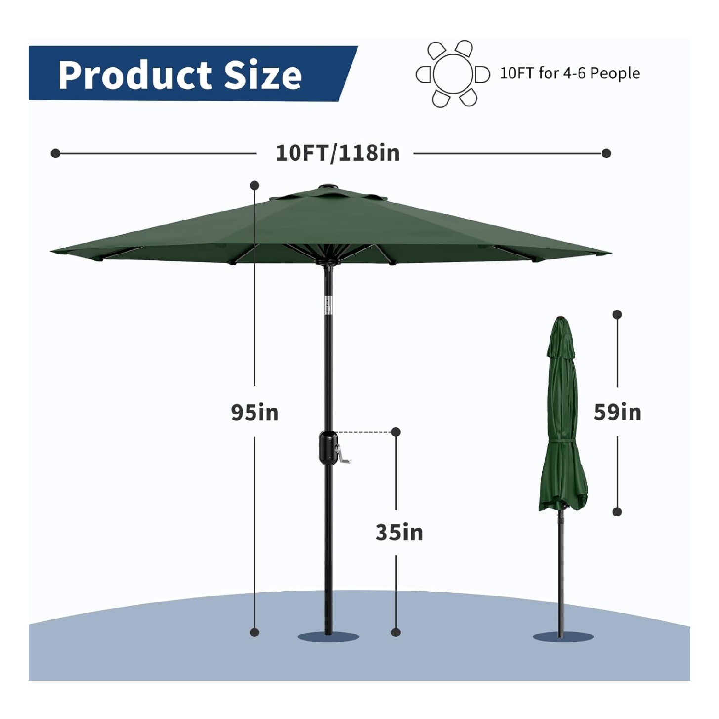 Home Outdoor 10ft Patio Umbrella, Table Umbrella Patio with Crank Lift & Push Button Tilt, 8 Sturdy Ribs Table Umbrella, Market Umbrella Sturdy Ribs UV Protection Waterproof for GardenYard, Deck, Pool