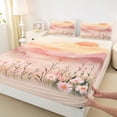 thumbnail image 3 of Manfei Sunset Flower Floral Twin Sheet Sets,Natural Landscape Theme Twin Fitted Sheet,Gradient Pink Orange Flat Sheet For Girls Teens,Luxury Bedroom Decor,3pcs, 3 of 7