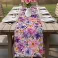 thumbnail image 4 of Farmhouse Flowers Table Runner 70 Inches, Spring Watercolor Purple Pink Floral Beige Bed Runner Dresser Scarves Tabletop for Indoor Outdoor Parties/Ceremony/Banquet, 13" x 70", 4 of 8