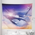 thumbnail image 1 of Whale Tapestry, Whales Flying Dreamy Night Sky with Clouds Fantasy Aquatic Design, Fabric Wall Hanging Decor for Bedroom Living Room Dorm, 5 Sizes, Peach Lilac Dark Blue, by Ambesonne, 1 of 1