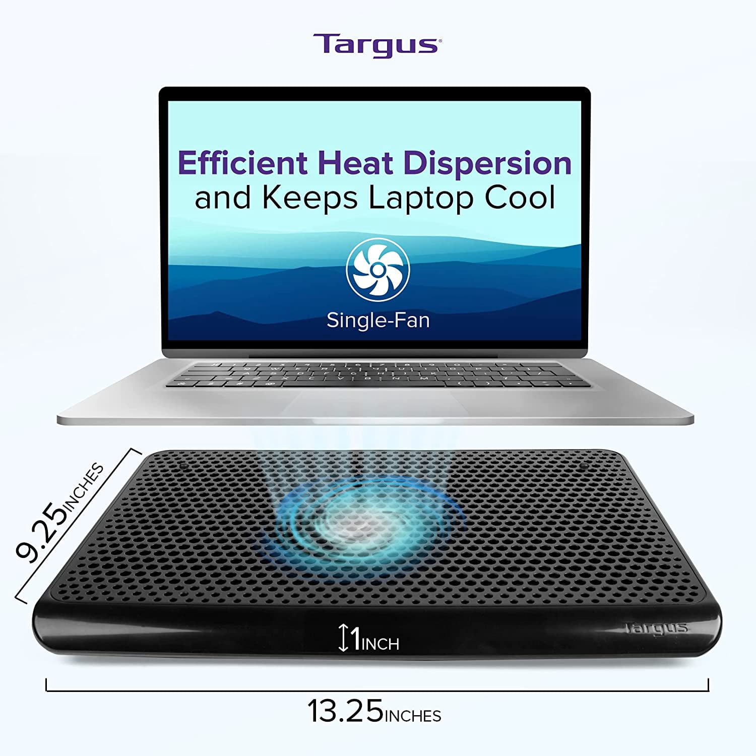 Laptop Cooling Pad, Single Fan, Up to 16 Inch, for Macbook/PC, Black (AWE69US)