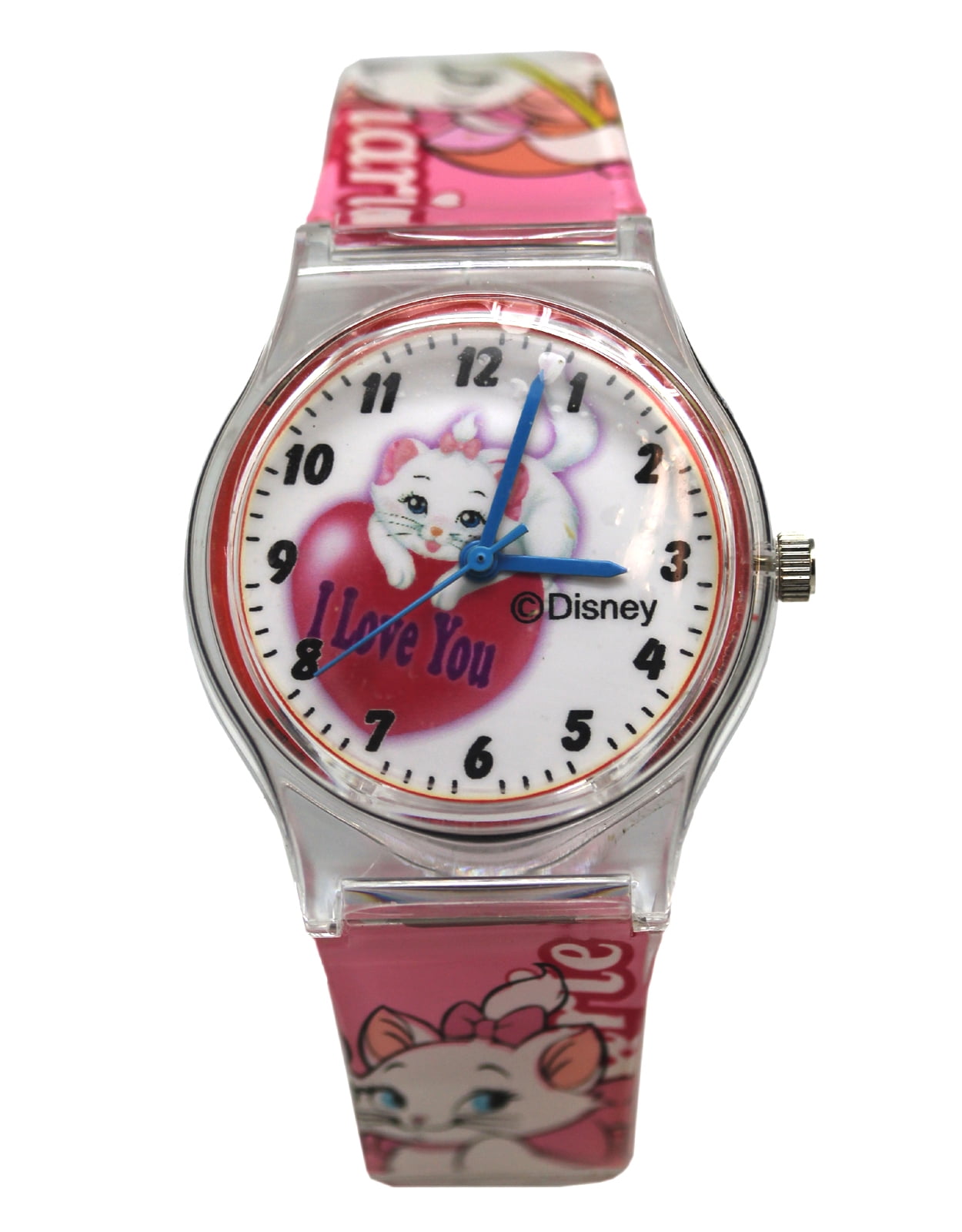 Marie Cat "I Love You" Dial Face Pink Colored Gel Band Watch (25mm