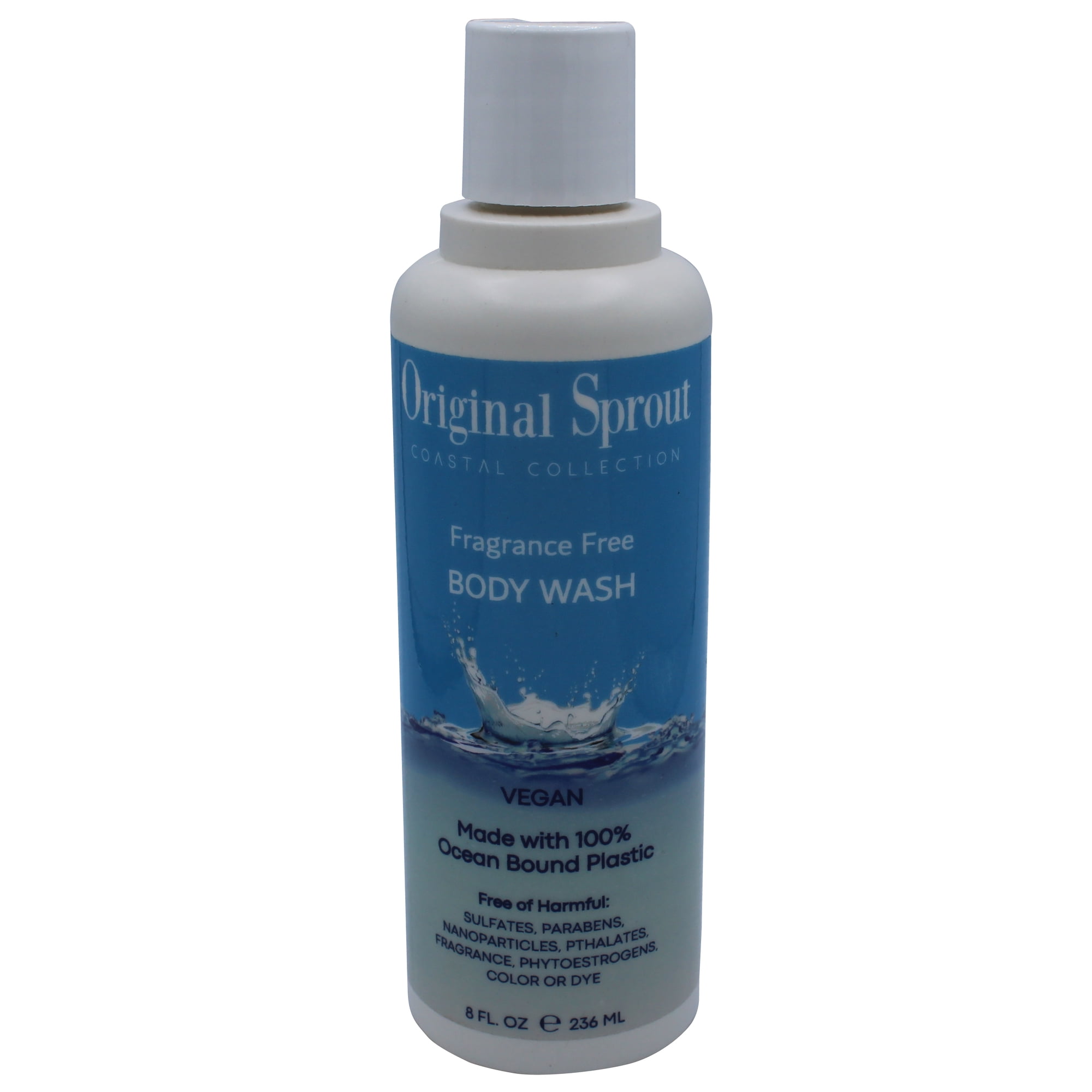 Original Sprout Coastal Collection Body Wash, Fragrance Free, Bottles from recycled oceanbound plastics Hypoallergenic, 8oz Bottle