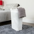 thumbnail image 2 of Mind Reader 40L Slim Laundry Hamper, Clothes Basket, Lid, Wicker Design, Plastic, 18"L x 10.4"W x 23.5"H, White, 2 of 7