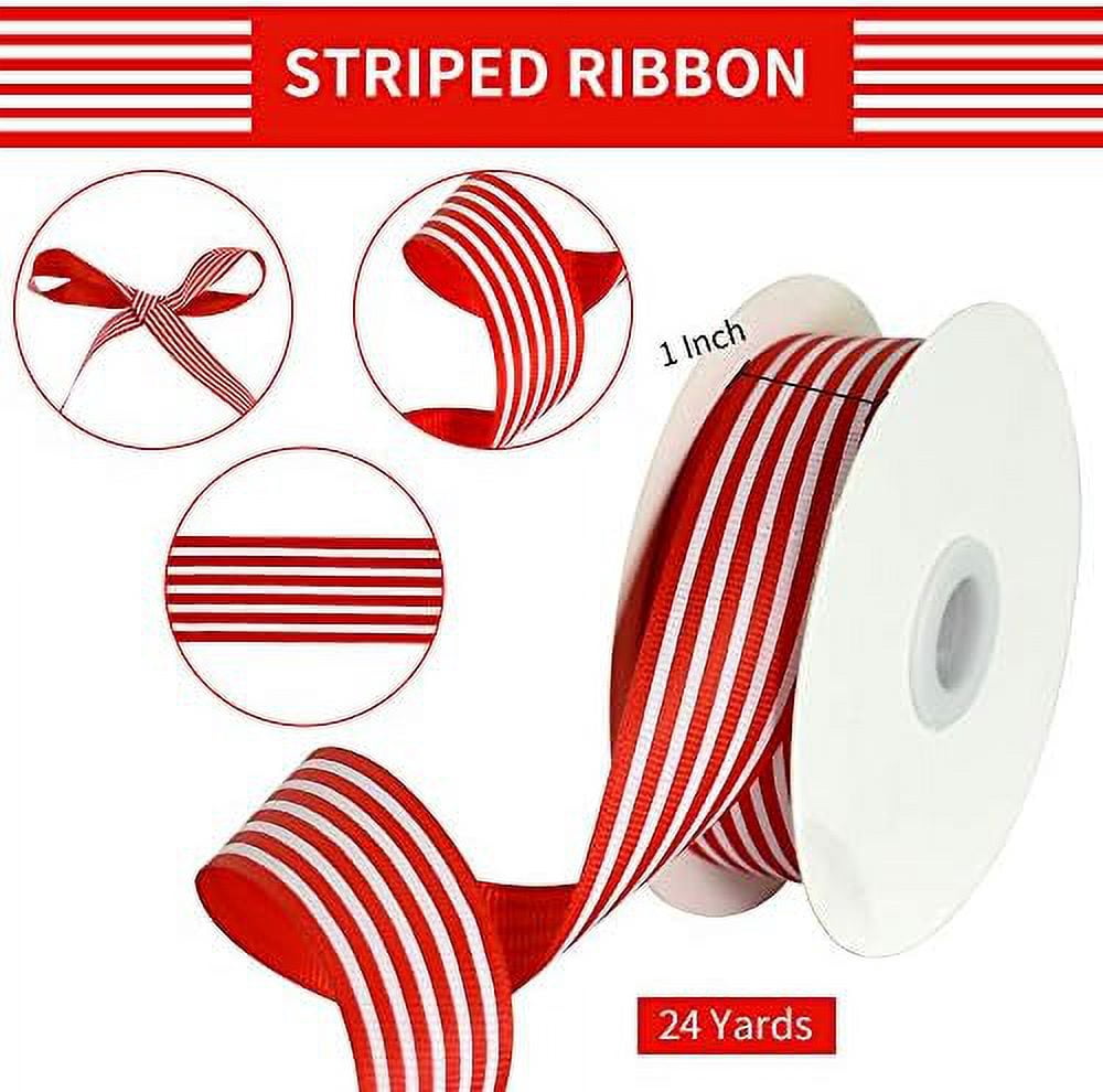 TONIFUL Red White Striped Ribbon 1 Inch 25 Yards Grosgrain Ribbon for Gift Wrapping Valentines Decoration DIY Floral Bouquet Hair Bows Accessories Crafts Wedding Christmas Birthday Party Decor