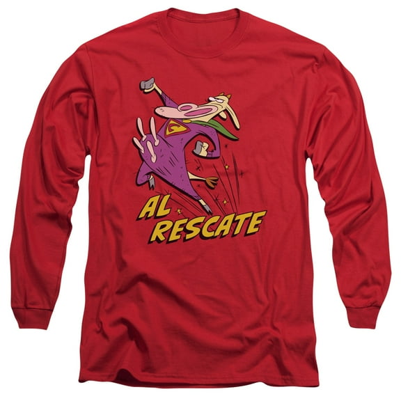 Cow And Chicken Al Rescate Long Sleeve Adult 18/1 T-Shirt Red
