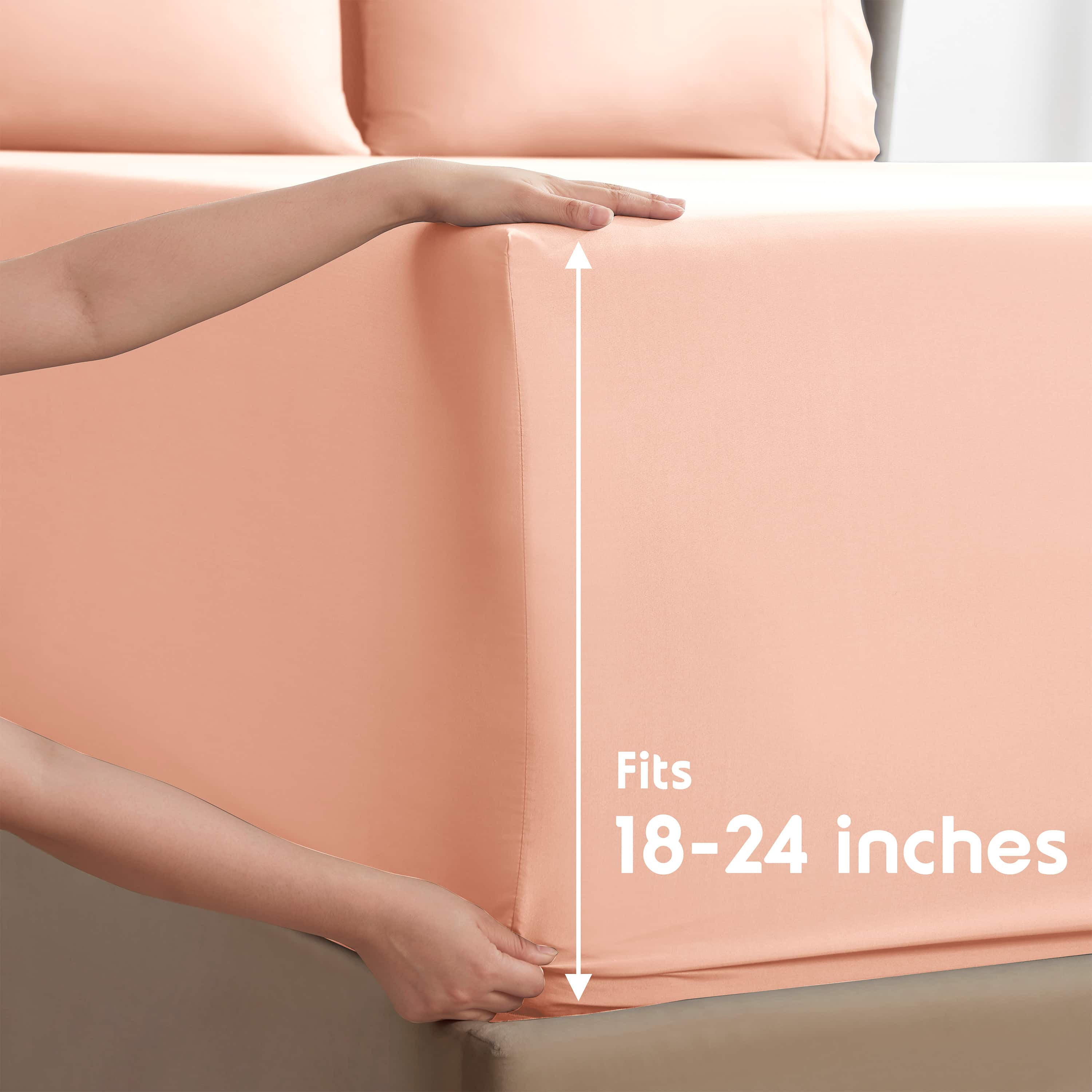 LammaLoe Extra Deep Pocket Queen Sheets set, Fits 18"-24" Mattress, 6 Piece Soft Microfiber Bed Sheet Sets, Peach